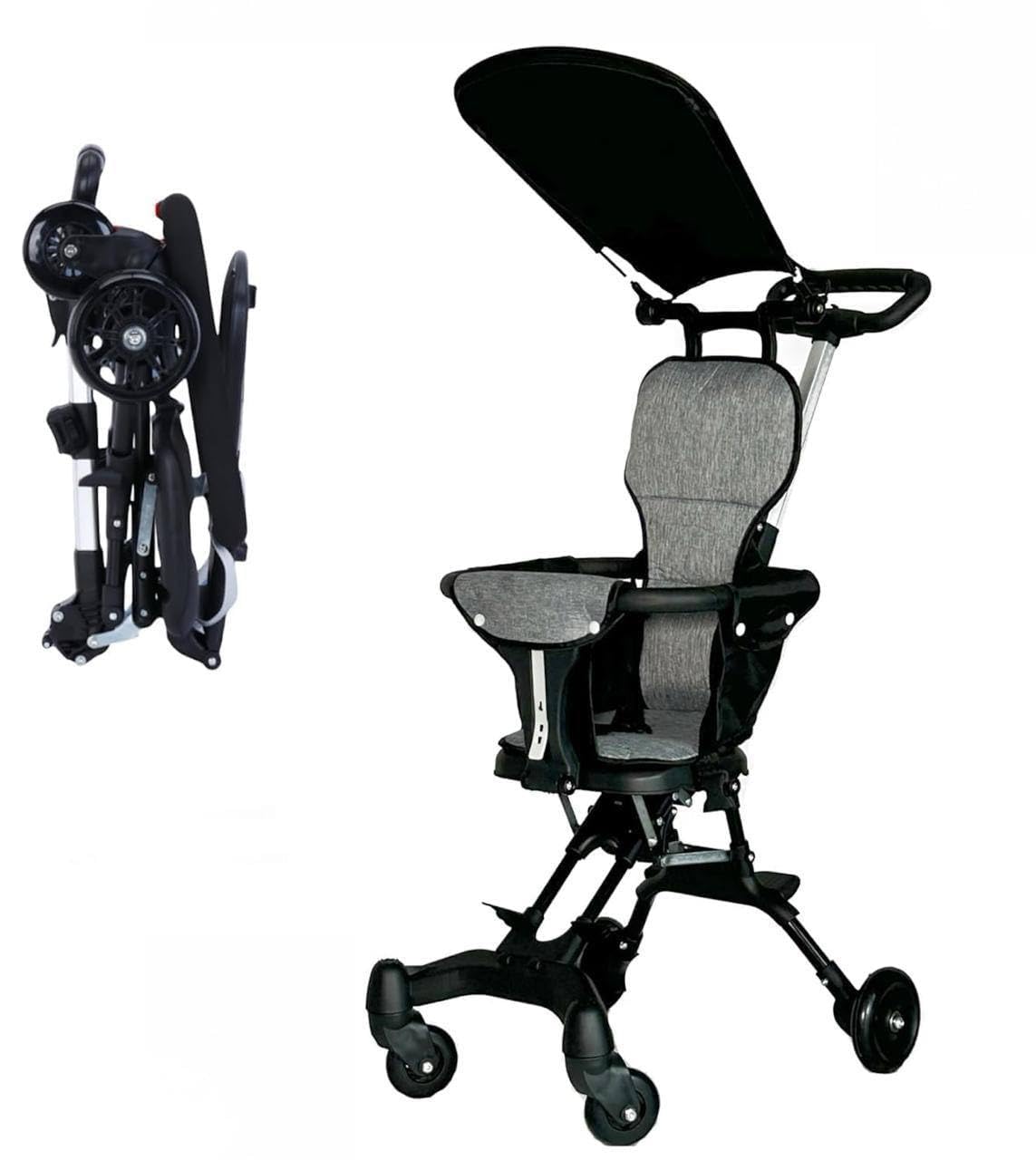 3-in-1 Baby Stroller for 7 Months to 3 Years, Lightweight, Foldable, Chair, Safety Harness, Cushioned Seat, Ideal Toddler Trolley, Easy Travel, Carry on Plane Foldable Stroller (Black)-image-45