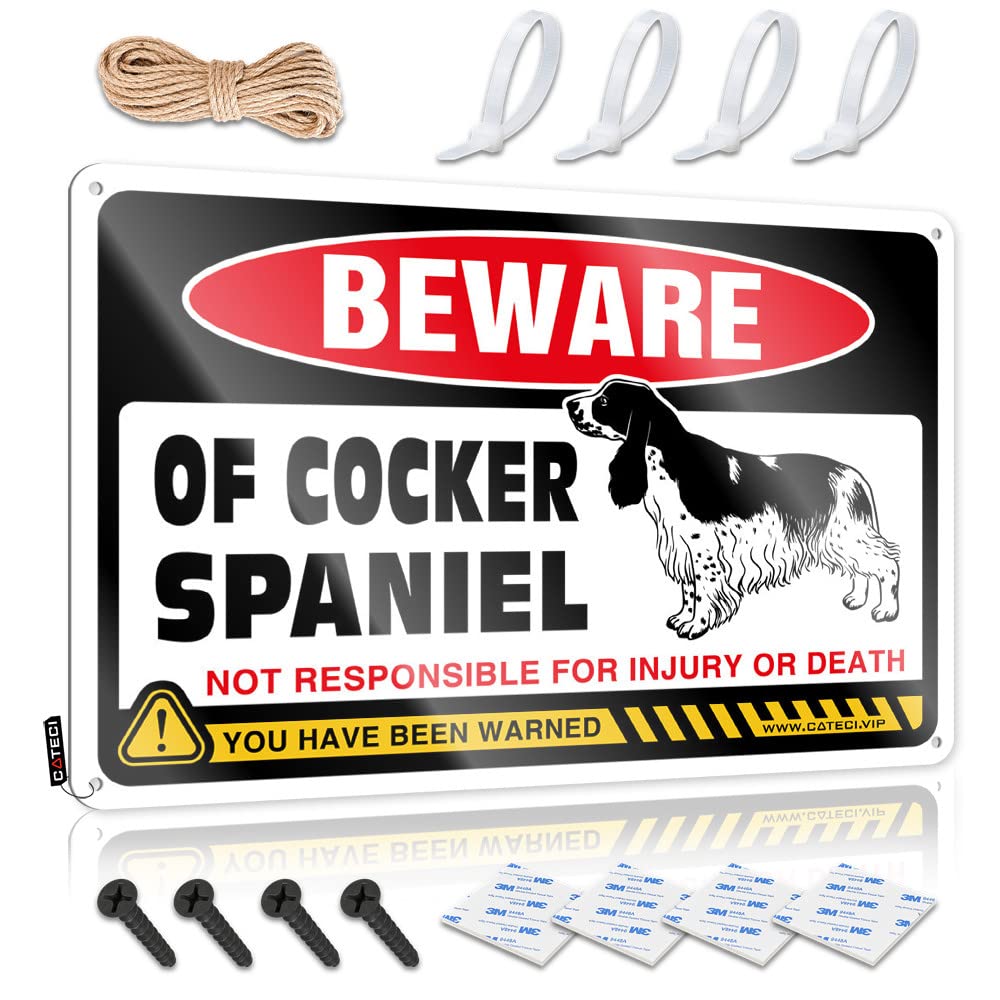 HELIOFORGE Adult Signs For Man Cave Beware Of Cocker Spaniel Tin Sign Vintage Funny Tin Sign Tin Sign Metal(20X30CM)