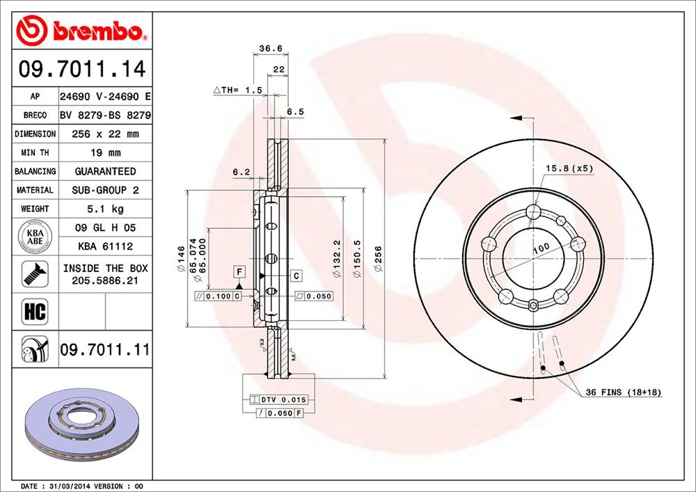 Brembo 09.7011.11 - Disco Freno con Verniciatura UV (Set di 2) - Anteriore