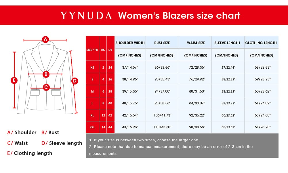 Yynuda - Completo tailleur da donna, 2 pezzi, Slim Fit, Giacca a bottone unico, con gonna o pantalone, da ufficio