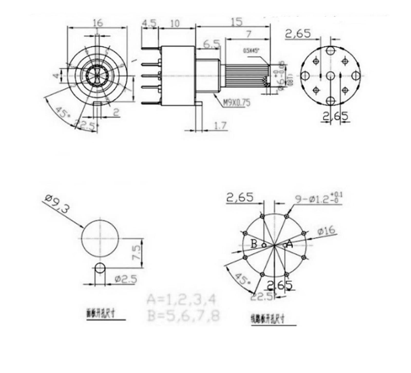 IBOWZ Rotary Encoder Codeur Rotatif, Lot de 100 interrupteurs à Bande RS16 16 mm 2P3-8P (2P4P)