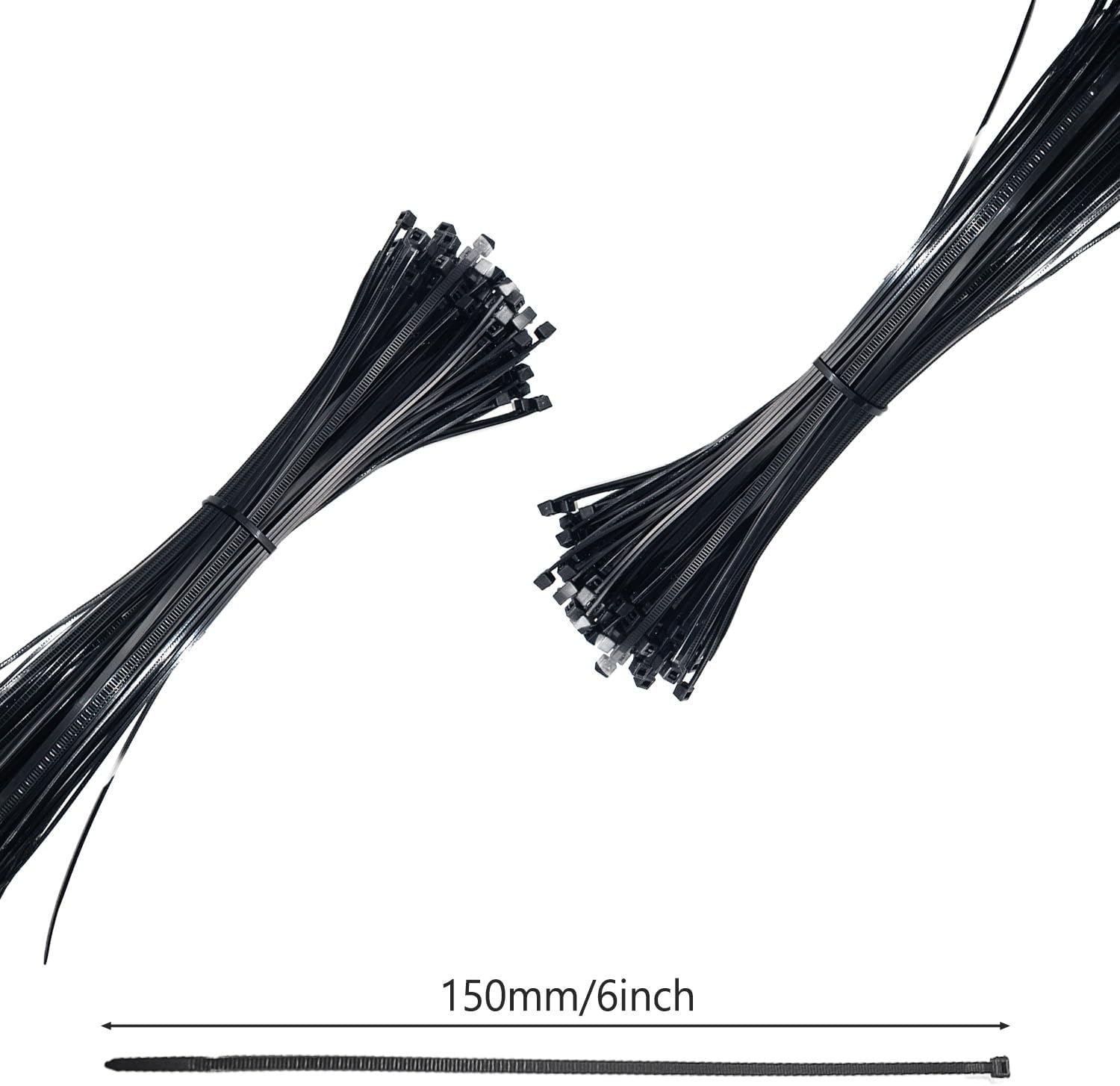 100 Pack Cable Zip Ties, Black Wire Ties Assorted Sizes for Cable Cords, and Wire Management (100, 6 Inch)