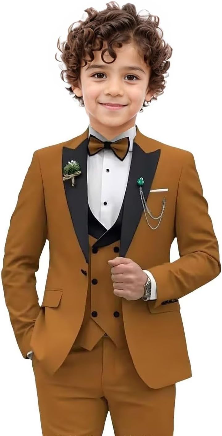 Boys' Suits Slim Fit Peak Lapel 3 Piece Peak Lapel Suits for Boys Kids Formal Suit Tuxedo Teen Boy Dress Clothes