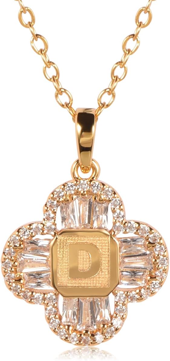 14K Gold Plated 5A Cubic Zirconia Initial Necklace for Women – Dainty Personalized A-Z Letter Pendant, Adjustable 18"+2" Chain, Gold Initial Jewelry Gift