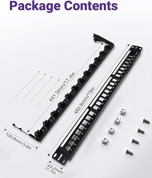 VCE 24-Port Patch Panel, Blank Keystone Rackmount, 19 inch 1U