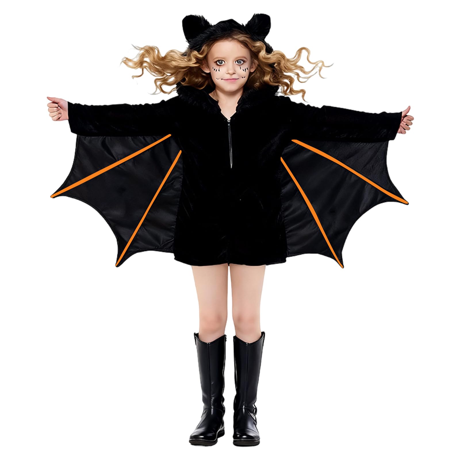 XLKJLI Bat Costume Child Halloween with Hood Bat Girl Vampire Costume Halloween Black Cape (M)