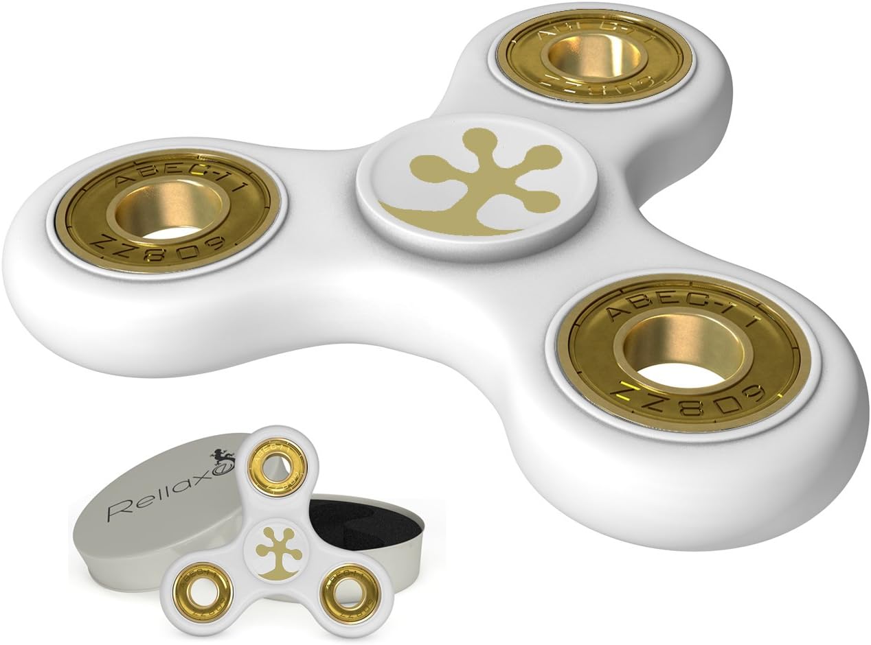 Anti-Anxiety White Hand Spinner Helps Focusing White Fidget Spinner [Not 3D] Premium Quality EDC Focus for Kids & Adults -Stress Reducer Relieves ADHD Anxiety Fidget Toy Bearing Si3N4 (White)