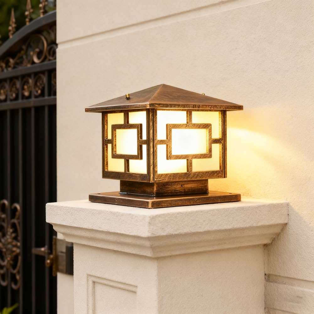 Metalowa lampa w stylu retro, wodoodporna, geometryczna lampa ogrodzeniowa na dziedziniec, ścieżkę, dekorację ogrodową, oświetlenie bezpieczeństwa