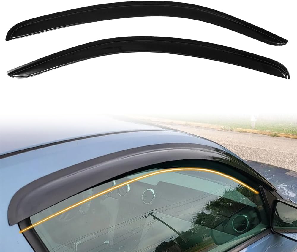 Tape on Window Visor Deflectors, Compatible with 2005-2009 Ford Mustang, Acrylic Smoke Tinted Slim Style Window Rain Guards, Sun Wind Side Vent Visor Set, 2 Pieces