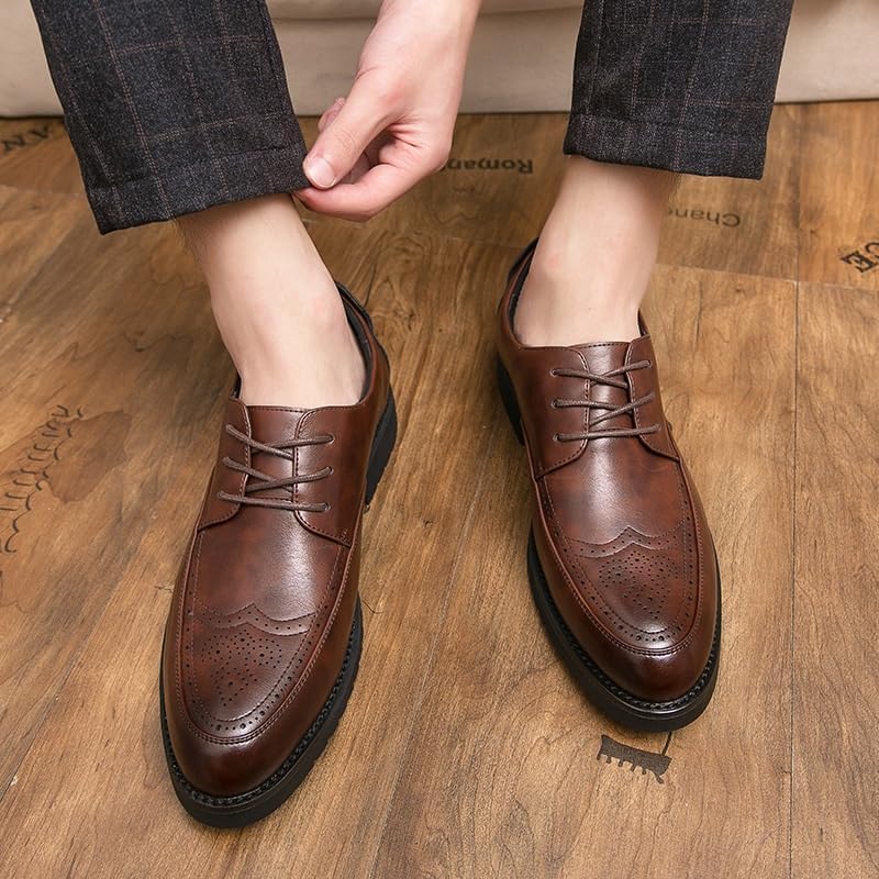 YZABEL Men's Patent Leather Formal Oxford Shoes, Classic Pointed Toe Lace-Up Brogue Shoes, Rubber Non-Slip for Formal Business Wedding2