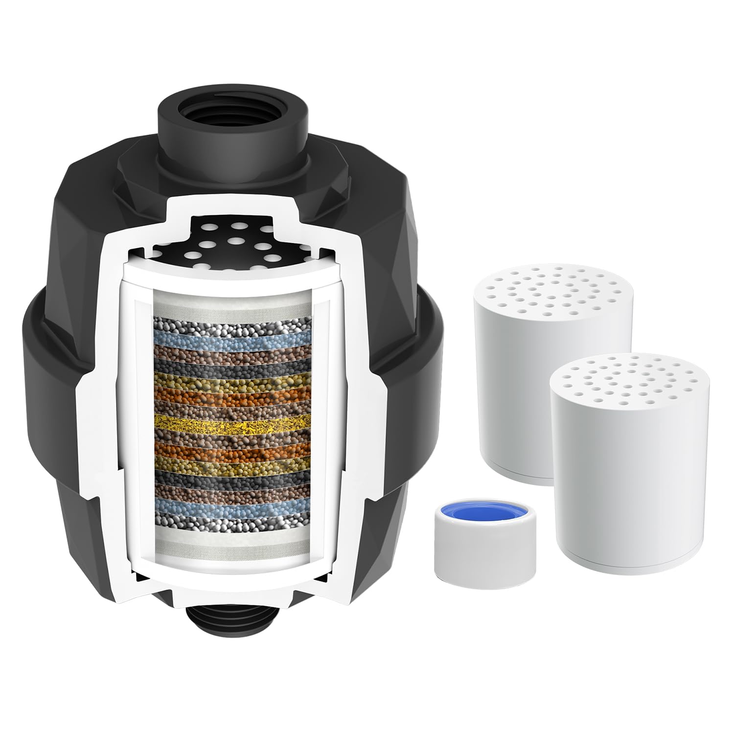 Hibbent Filtro de ducha para agua dura, filtro de cabezal de ducha de alto rendimiento para eliminar cloro y flúor, filtro de cabezal de ducha de 20 etapas, filtro de agua de ducha con 2 cartuchos de