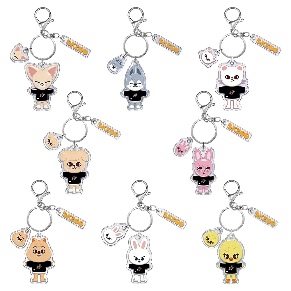 8 sztuk breloczków do kluczy Stray Kids, Skzoo Keychain, zawieszki Stray Kids akrylowe zawieszki anime Keychain, dekoracja do plecaków dla fanów, wspaniały prezent dla fanów