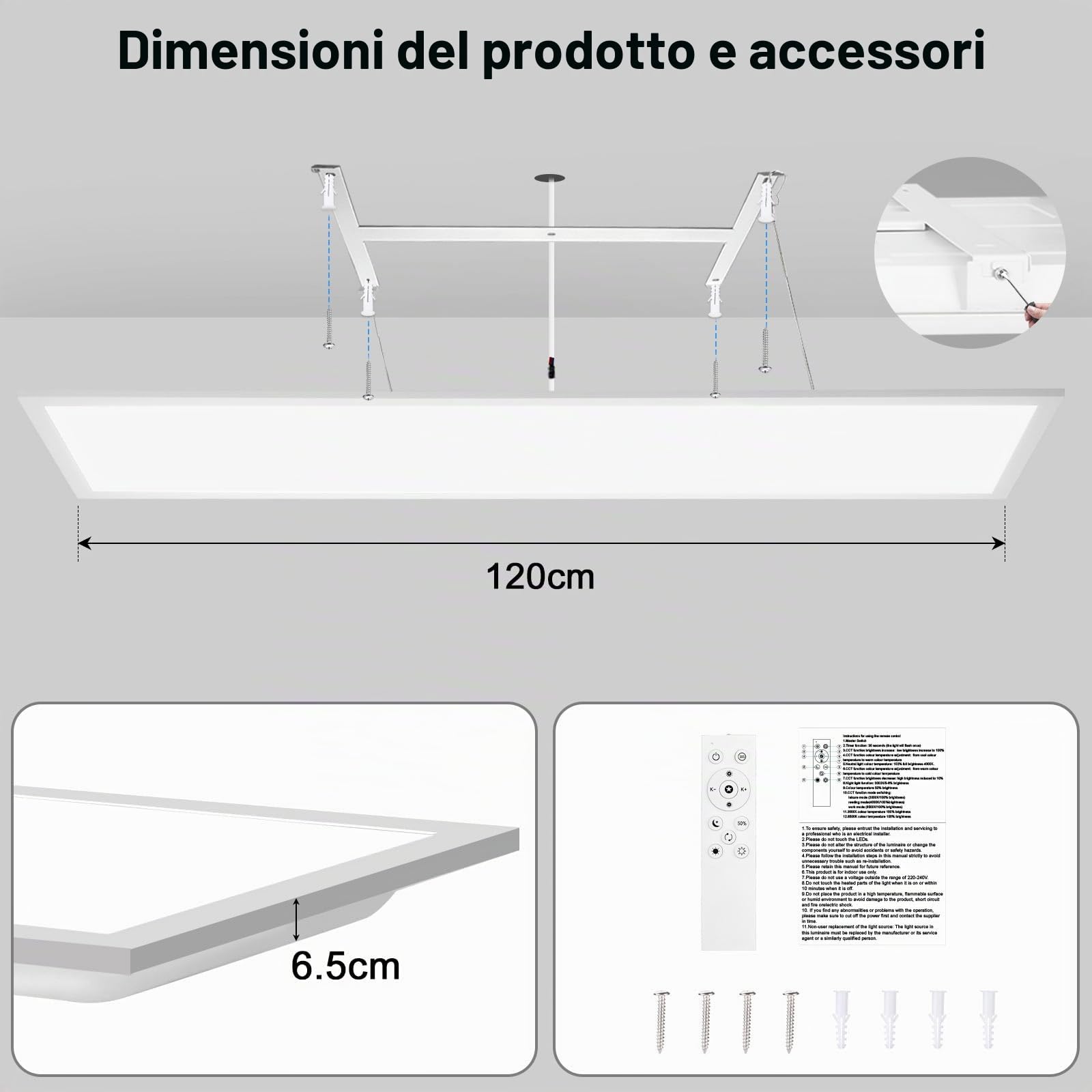Plafoniera LED Soffitto 120x30cm Dimmerabile con Telecomando, 40W 4400lm 3000K-6500K - Pannello Luce Moderno per Soggiorno, Cucina, Ufficio e Officina