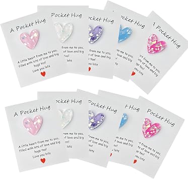 AGLOO 10Pcs Pocket Hug Heart with Card Greeting Cards Pocket Hug Token for Friends, Family, Kids, Classmates, Students, Colleagues Relationship Gift for Distant Social Presents Hearts