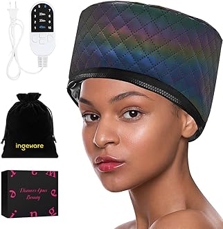 Heat Cap for Deep Conditioning, Thermal Cap for Hair Steamer Cap for Natural Hair Portable Electric Heat Hair Spa Cap for Home Use Pattern (Leather)