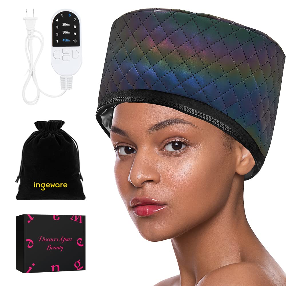 Heat Cap for Deep Conditioning, Thermal Cap for Hair Steamer Cap for Natural Hair Portable Electric Heat Hair Spa Cap for Home Use Pattern (Leather)