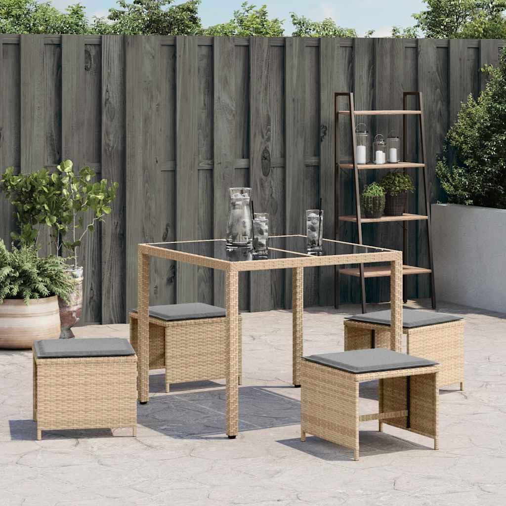 Taboret ogrodowy, 4 sztuki, polirattan, z poduszkami, 41 x 41 x 36