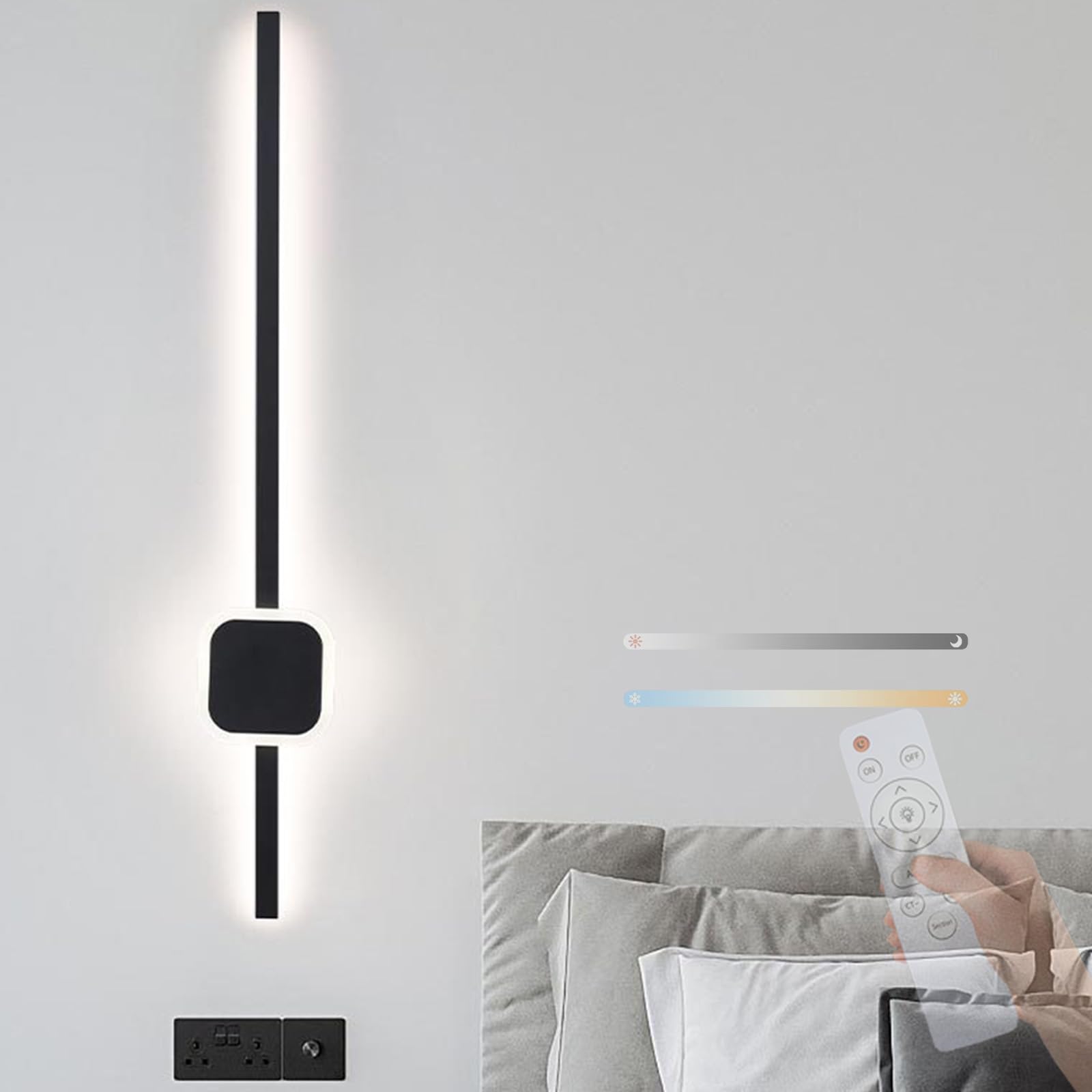 FZQSXAZU LED Wall Sconce - Adjustable 2700K-6500K Dimmable Strip Light for Hallway Staircase Bar Living Room Bedroom Office Hotel Modern Black 120cm Design