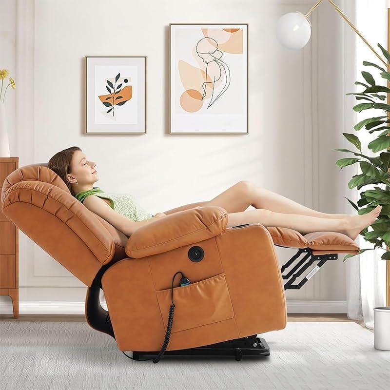 Recliner Sofa PU Leather Adjustable Electric Power Lift Chair Lay Flat Heat Massage for Adults Elderly Living Room
