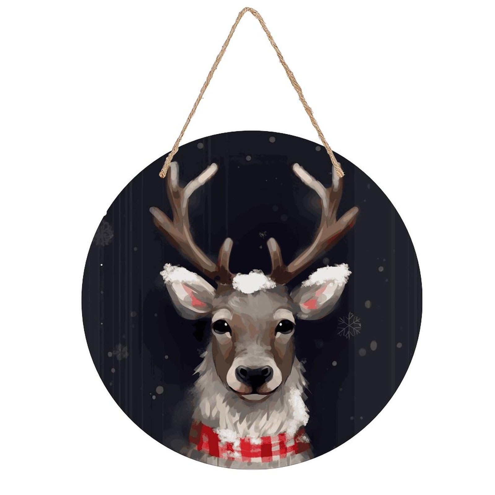 FekiLoot Reindeer Wall Art Decor Rustic Welcome Sign Round Wood Hanging Sign Decoration Wood Plaque Door Hanger Wooden Signs Wall Hanging Decor Housewarming Gift for Home Outdoor Indoor