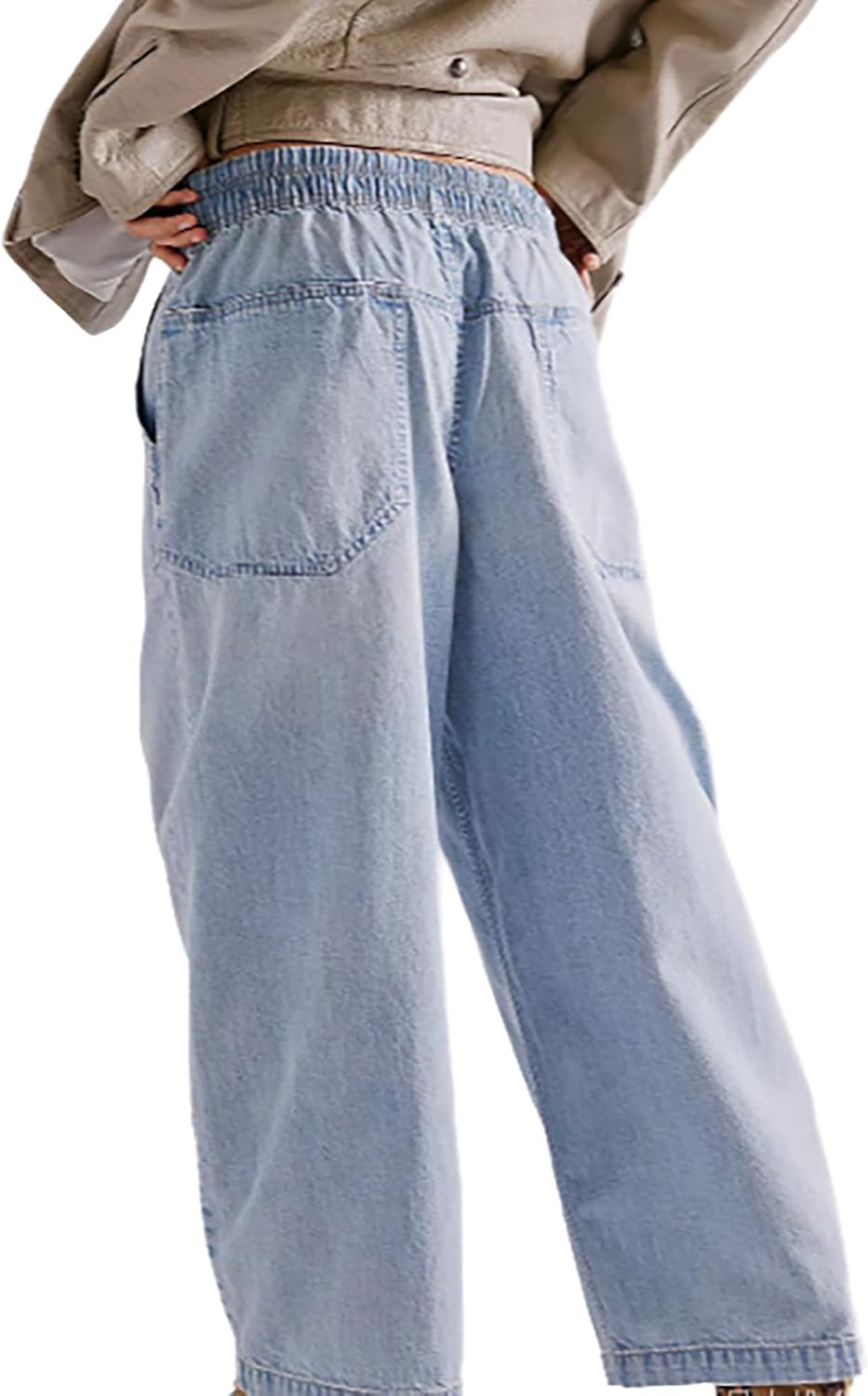 Women's Drawstring Baggy Jeans Trendy Elastic Waisted Boyfriend Wide Leg Denim Pants - Image 4