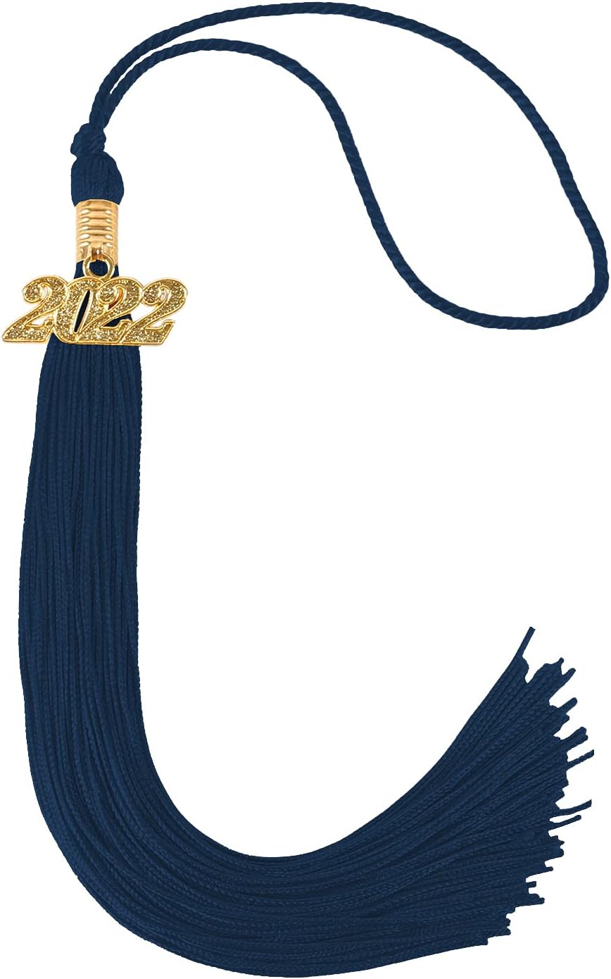 Graduation Single Color Tassel with Date Drop 2025(Navy Blue Tassel,Gold Charm)