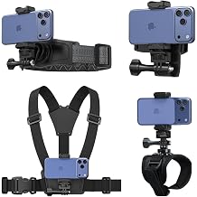 4 in 1 Phone Accessories Kit, Quick Release Head Strap Mount + Chest Mount Harness + Backpack Clip Holder + Palm Strap Kit for POV/VLOG,Cell Phone Clip Compatible with iPhone,Samsung and More Phones