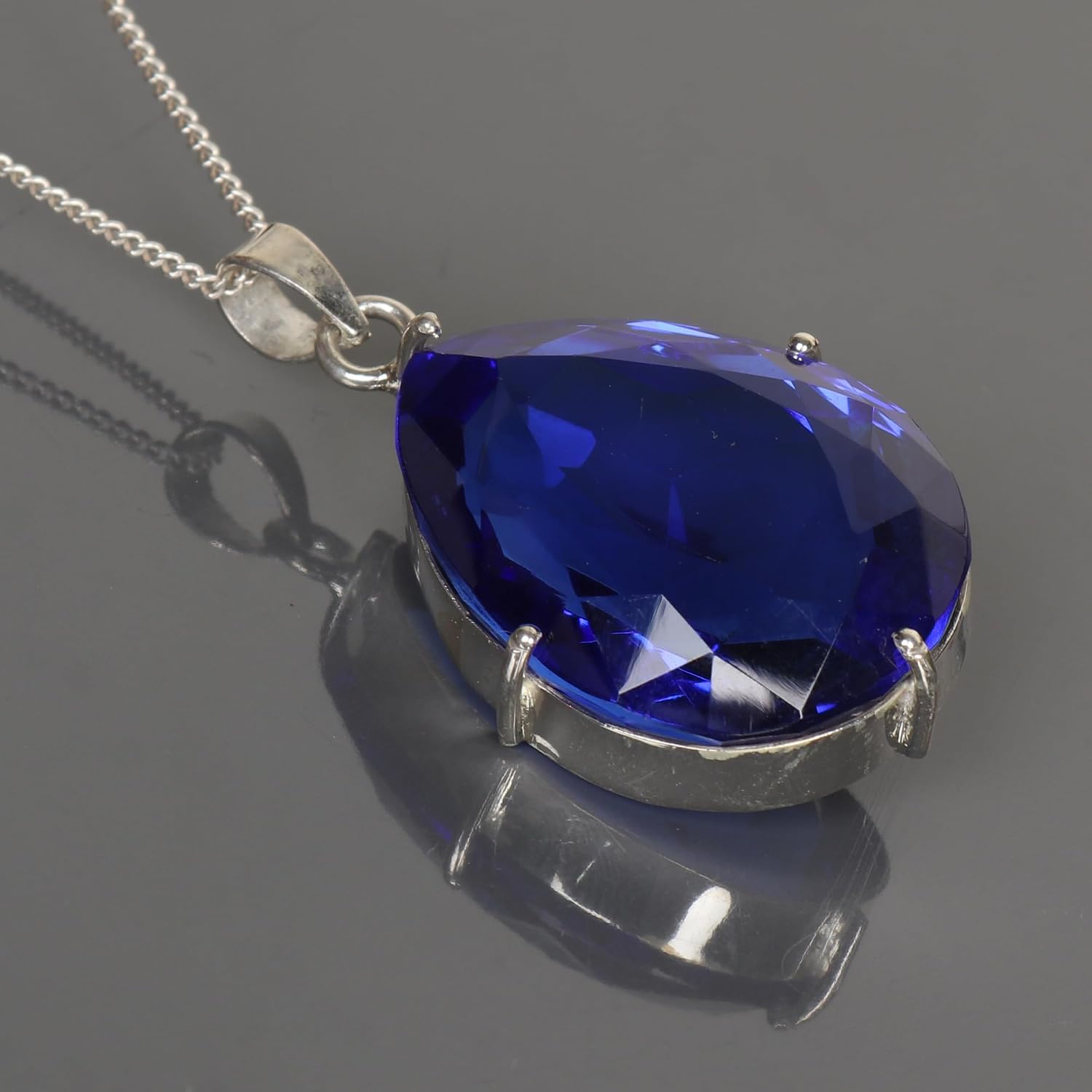 GEMHUB Dark Blue Topaz 925 Silver Pear Shape Pendant 77 Carat Hydrothermal for Office image 4