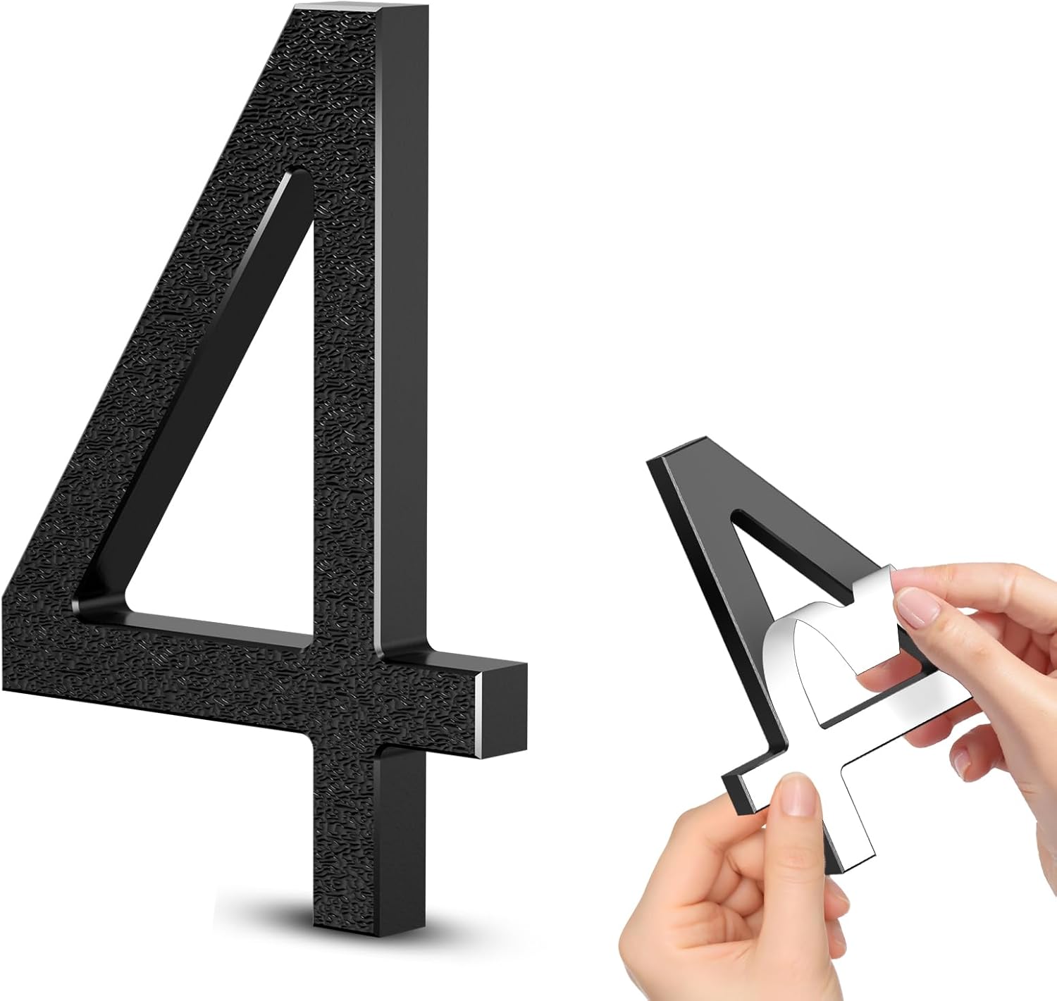 4 Inch Self-adhesive House Numbers, Modern Floating Address Numbers, Adhesive house numbers outside - Easy to Install, Weatherproof No Rust Black Mailbox Number for House Office Hotel Apartments (4)