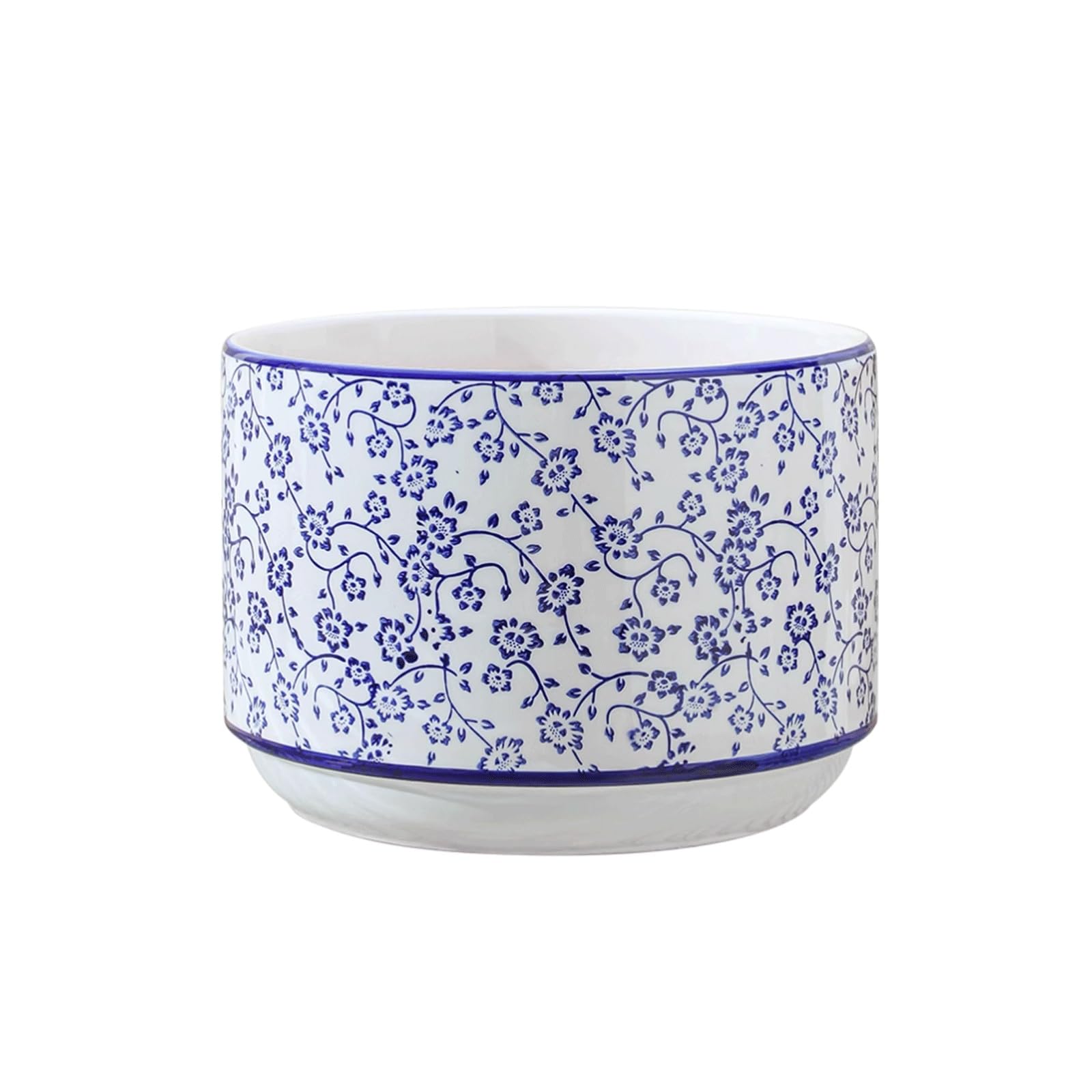 Maceta Chinoiserie Vaso per piante in porcellana blu e bianca, vaso da fiori decorativo in ceramica cinese, con foro di drenaggio e vassoio, per interni e giardino