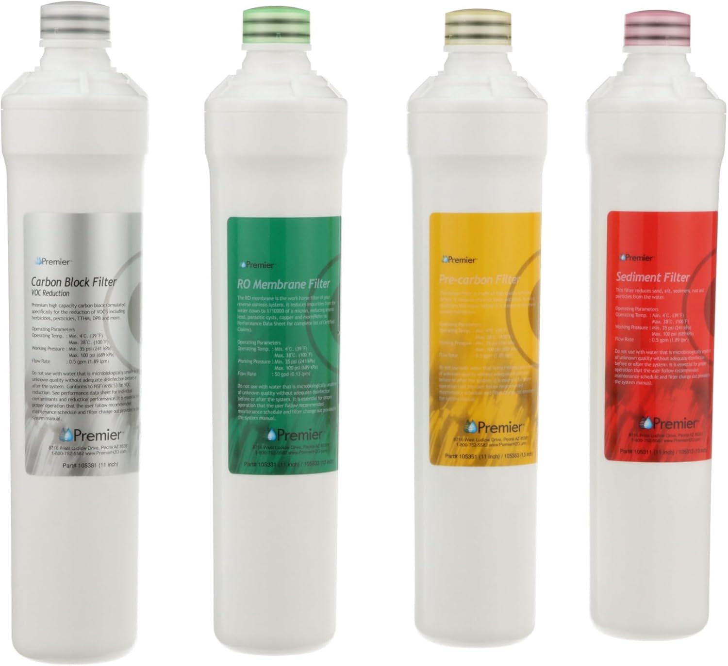 Watts Premier RO Pure Plus 4-Pack Filtration Kit for 4 Stage Pure Plus/Zero Pure Plus Reverse Osmosis System, Push Button Water Filter Replacement, Sediment Filter, Carbon Pre-Filter, VOC, Membrane