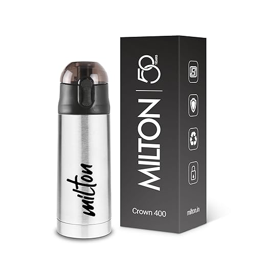 Milton New Crown 400 Thermosteel Hot or Cold Water Bottle, 350 ml, Silver