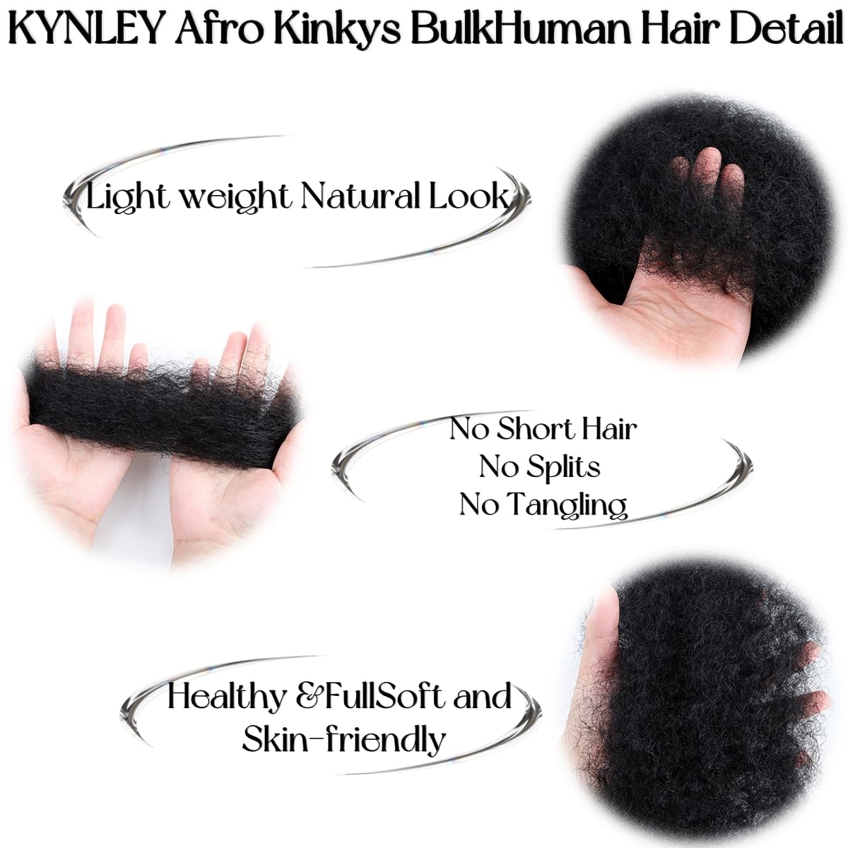 Afro Kinkys Bulk Human Hair, 10-Inch Afro Kinky-Curly Human Hair Bulk for Twists, Dreadlocks Extensions, Repair Locs, Natural Black 3 Pack (1B, 10inch)
