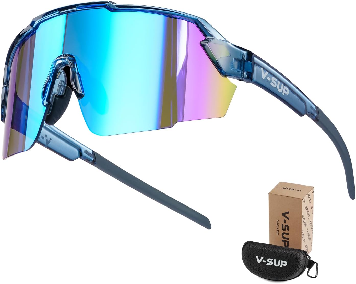 V-SUP TR90 Cycling Sunglasses UV400 Protection, Adjustable Ultra-Light Sport Glasses with Case for Running & Outdoor Use