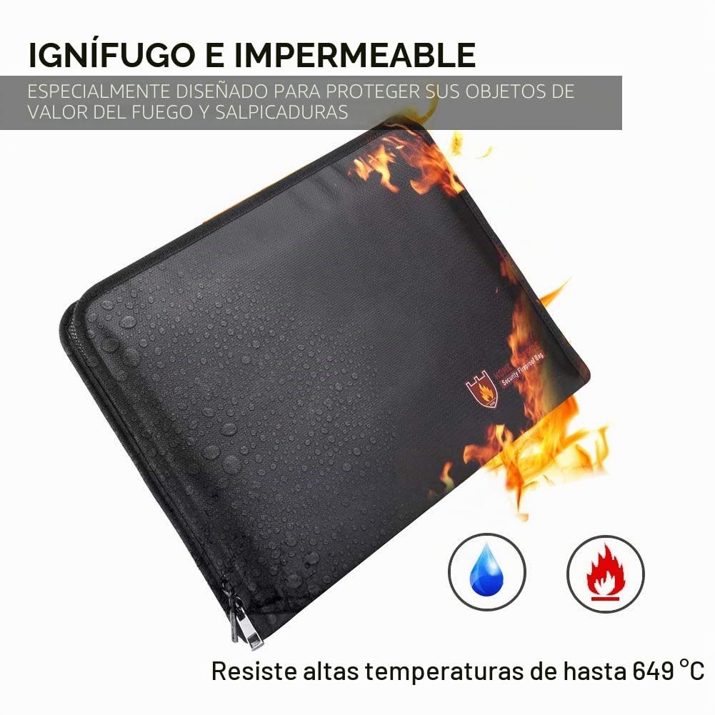 Bolsa de documentos ignífuga, resistente al fuego y al agua, tamaño A4, 12 bolsillos, resistente al fuego, impermeable, soporte para documentos, portátil, con revestimiento de silicona, no pica, para