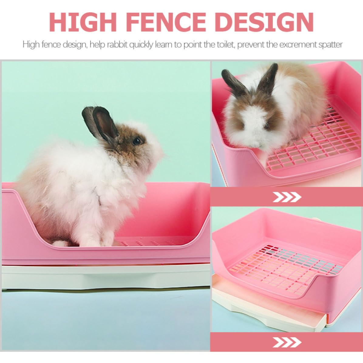 Happyyami Cassetta per Lettiera per Conigli e Porcellini D'india in Plastica Rosa Controllo Odori e Design di Perdite, per Soggiorni e Parchi