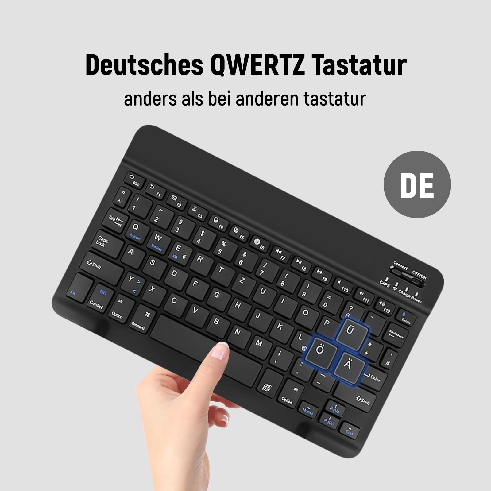 Lielax Custodia per tastiera per Samsung Galaxy Tab A7 10.4 pollici 2022/2020 (layout QWERTZ), tastiera tedesca magnetica rimovibile con supporto per penna (SM-T500/T505/T507), nero