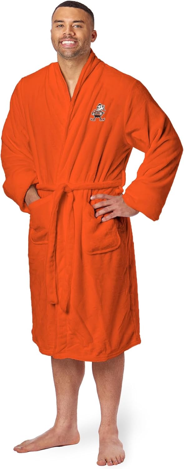 NFL Cleveland Browns Retro Adult Unisex Silk Touch Bathrobe, Large/X-Large, Orange, Officially Licensed Loungewear, Soft Plush Polyester