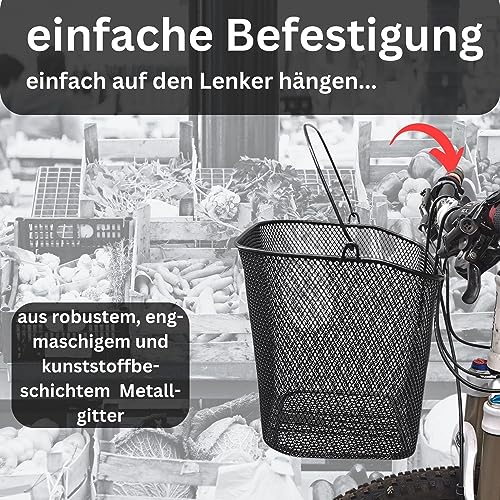 Fahrradkorb Lenkerkorb Fahrrad Tragekorb Vorderradkorb - Red Loon - Korb für Fahrradlenker - auch für eBike eScooter geeignet - engmaschiges Metall - mit Tragegriff - Volumen ca. 15l