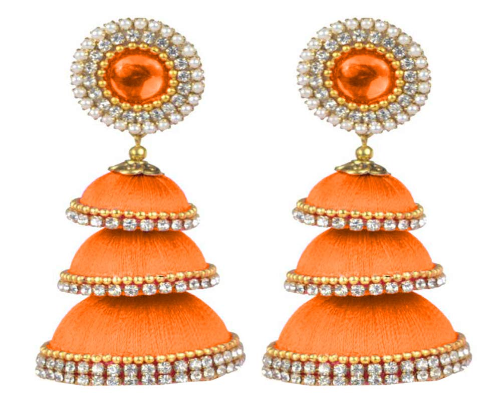 JANVIKA NOVELITY Silk Thread Earrings Silk Dori Jhumki hangings with Triple-Decker Orange Color (B08WS1V3BS) Amazon Price History, Amazon Price Tracker