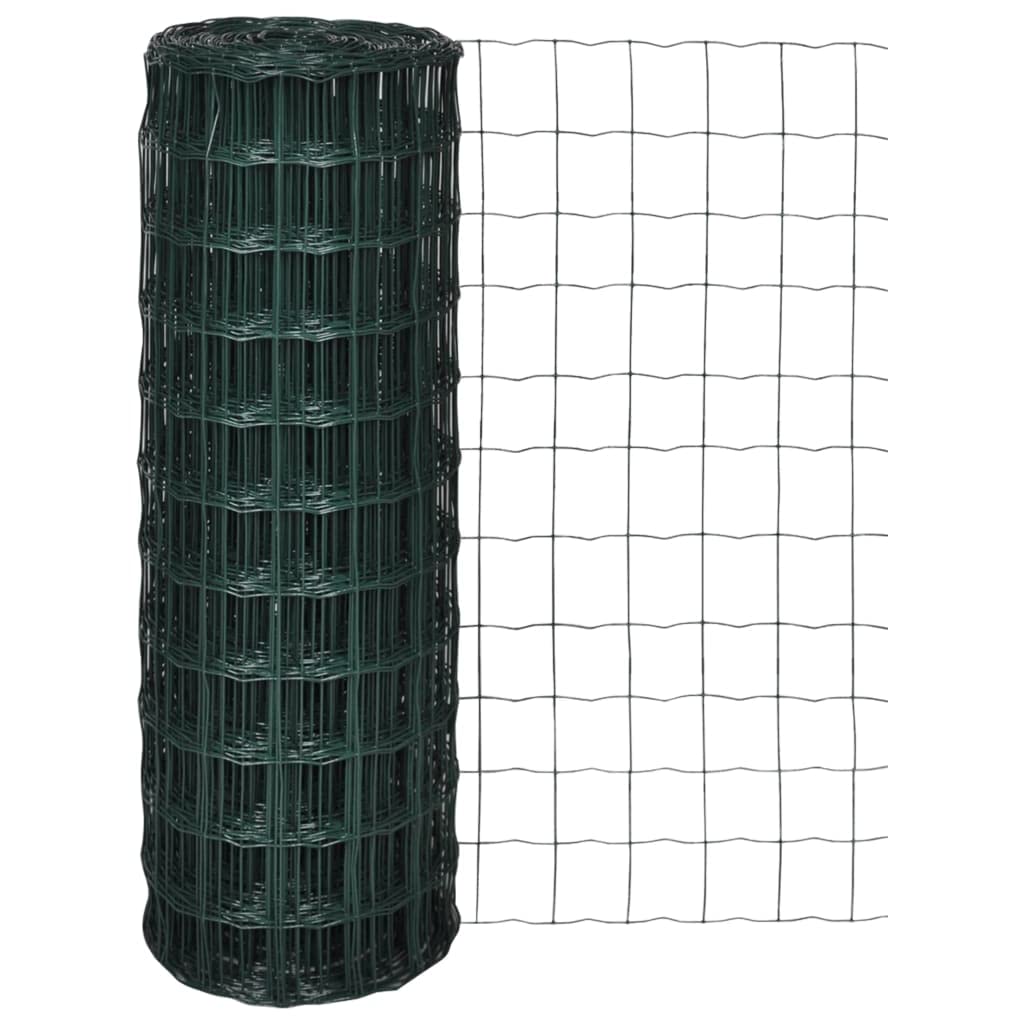 vidaXL Euro Fence Panel - 25x1.2m Green PVC-Coated Mesh Steel Barrier for Gardens, Farms, Poultry Enclosure