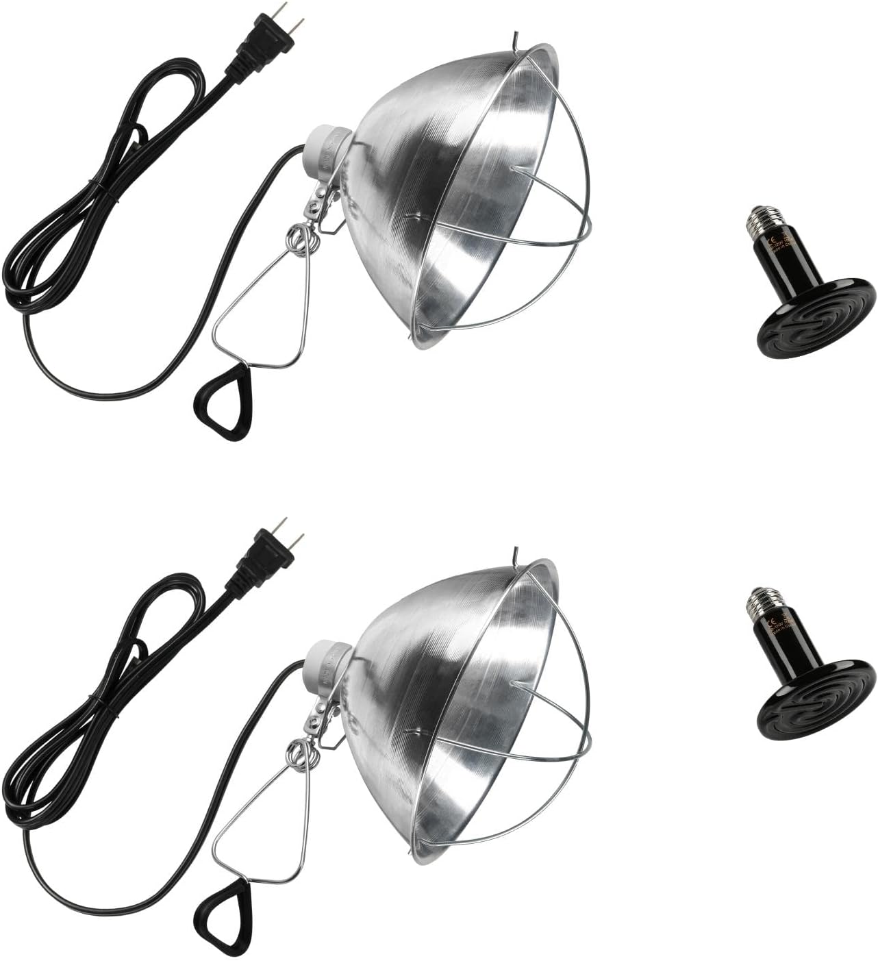 Simple Deluxe 100W/150W Reptile Heat Bulb and 8.5/10.5 inch Clamp Light, 40-108 Degrees Fahrenheit Digital Thermostat Controller and Thermometer Included, for Amphibian Pet & Incubating Chicken 10.5 Inch+150W Bulb (Bulb+Clamp Light)*2