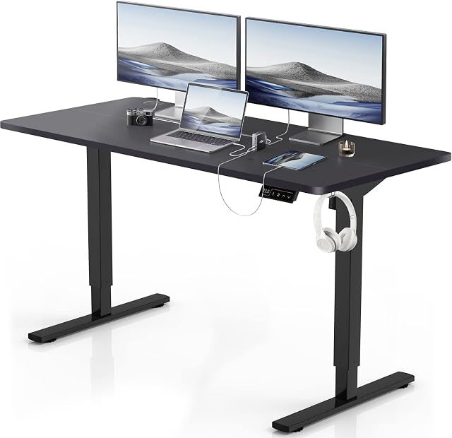 Devoko Electric Standing Desk Height Adjustable Standing Desk 140 x 60 cm, Stand Up Desk for Kids and Adults, Sit Stand Desk Adjustable Height Desk for Home Office (Black)