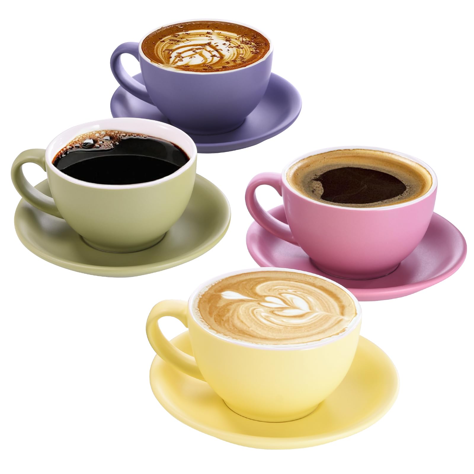 Cappuccino Kopjes met Schotels, 300ml Porseleinen Espresso Kopjes voor Thee Koffie Cappuccino, Koffiekopjes met Houten Schijf - Zwart | NL