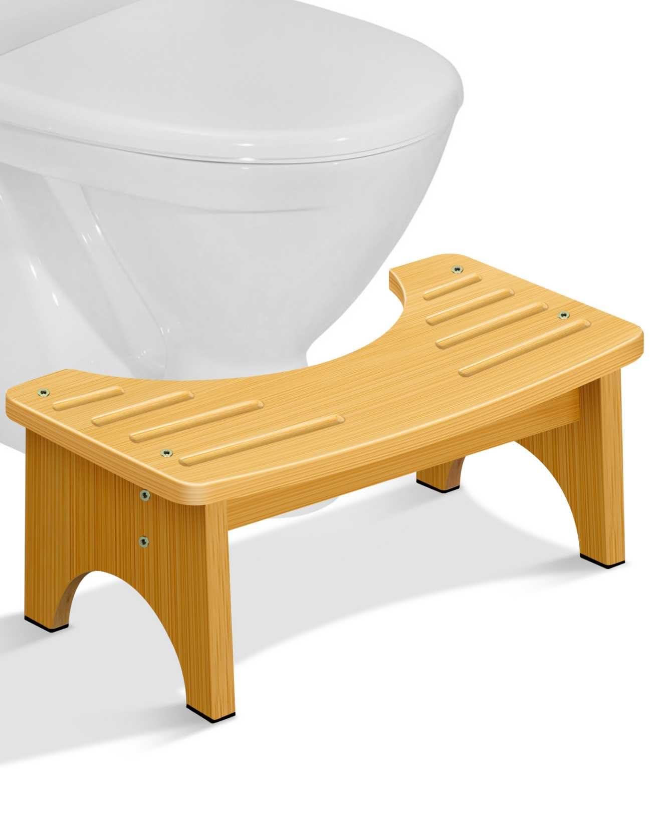 RayLove Taburete de Inodoro de Madera de bambú para Adultos con Almohadilla Antideslizante (Color Madera)