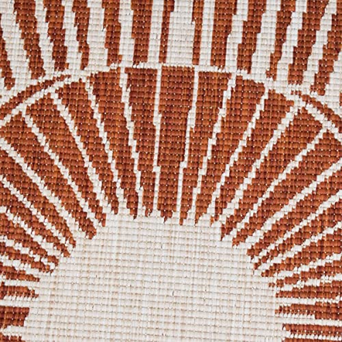 Tapis extérieur terrasse marron rond 160cm motif graphique 6362 - 7