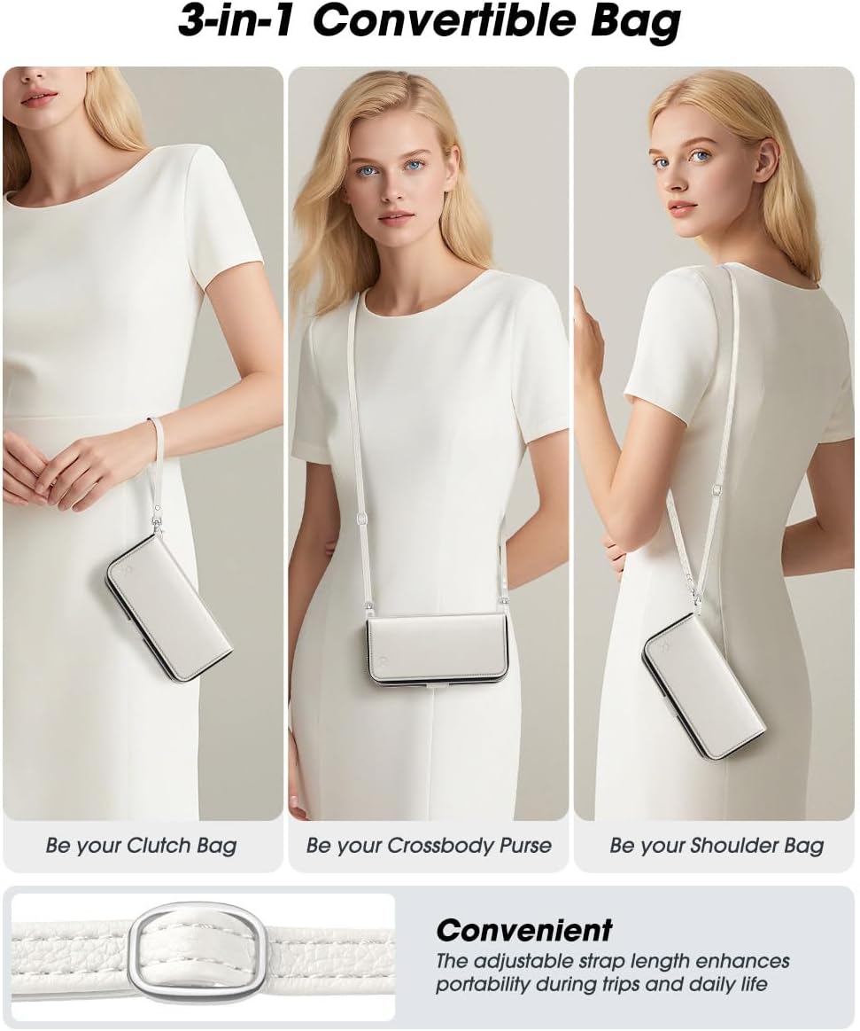 OCASE for iPhone 17 Crossbody Wallet Case - Stylish PU Leather Handbag Phone Purse with Zipper Closure, Card Slots & RFID Blocking - Wrist Strap, Lanyard, Kickstand - Cream - Image 7