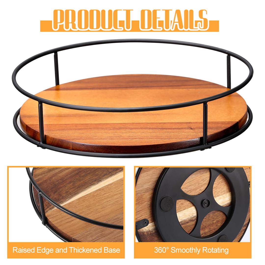 Gramofon Lazy Susan 360°, antypoślizgowy drewniany organizer do przechowywania do kuchni i łazienki, obrotowy stojak na przyprawy, spiżarnia i półka do szafki dla łatwego dostępu i przechowywania bez