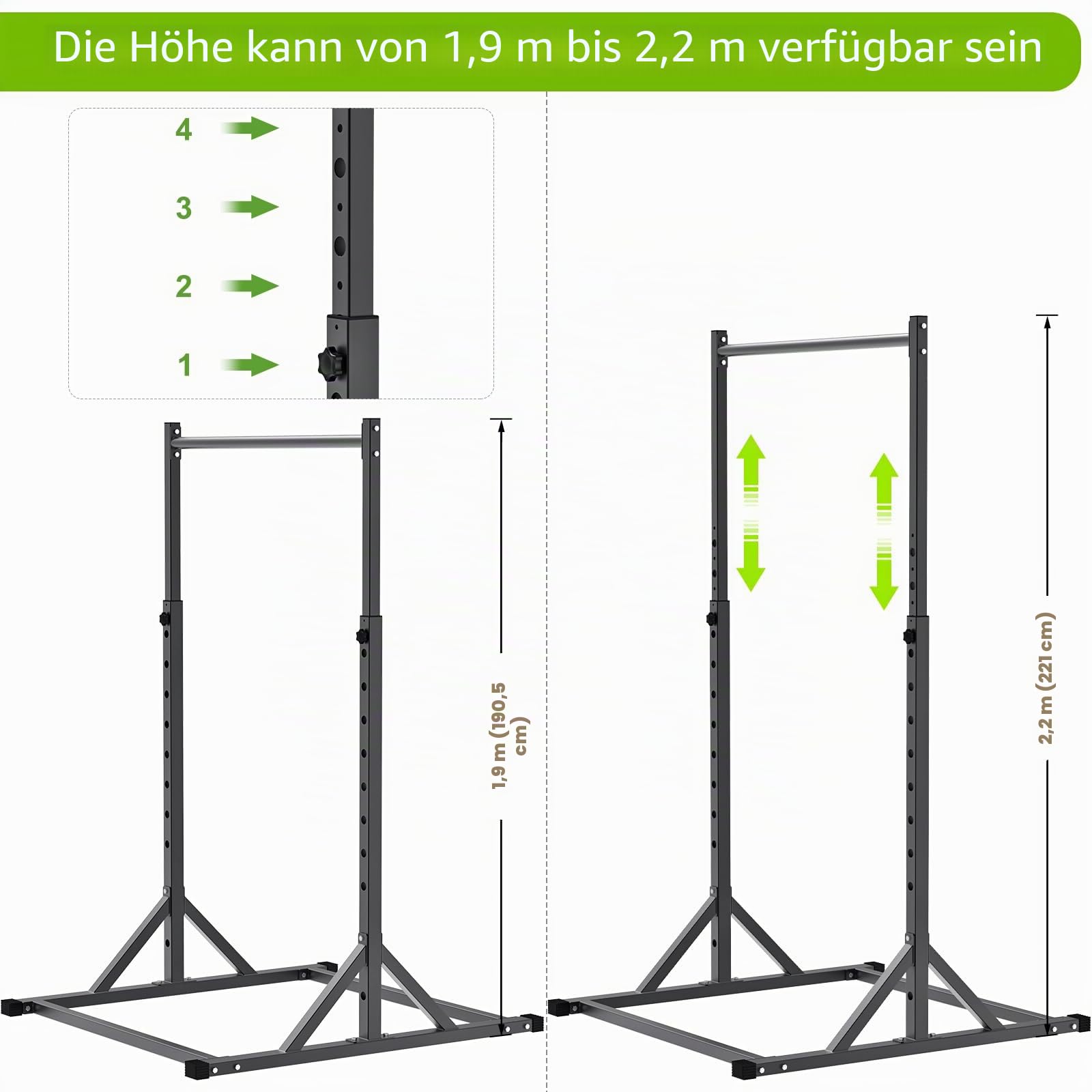 SELEWARE klimmzugstange Freistehend Power Tower - mit Dip Station Power Rack Verstellbare Kraftturm für 2" x 2" und 1" Loch Home Gym Dip Stange 226.8 KG Kapazität