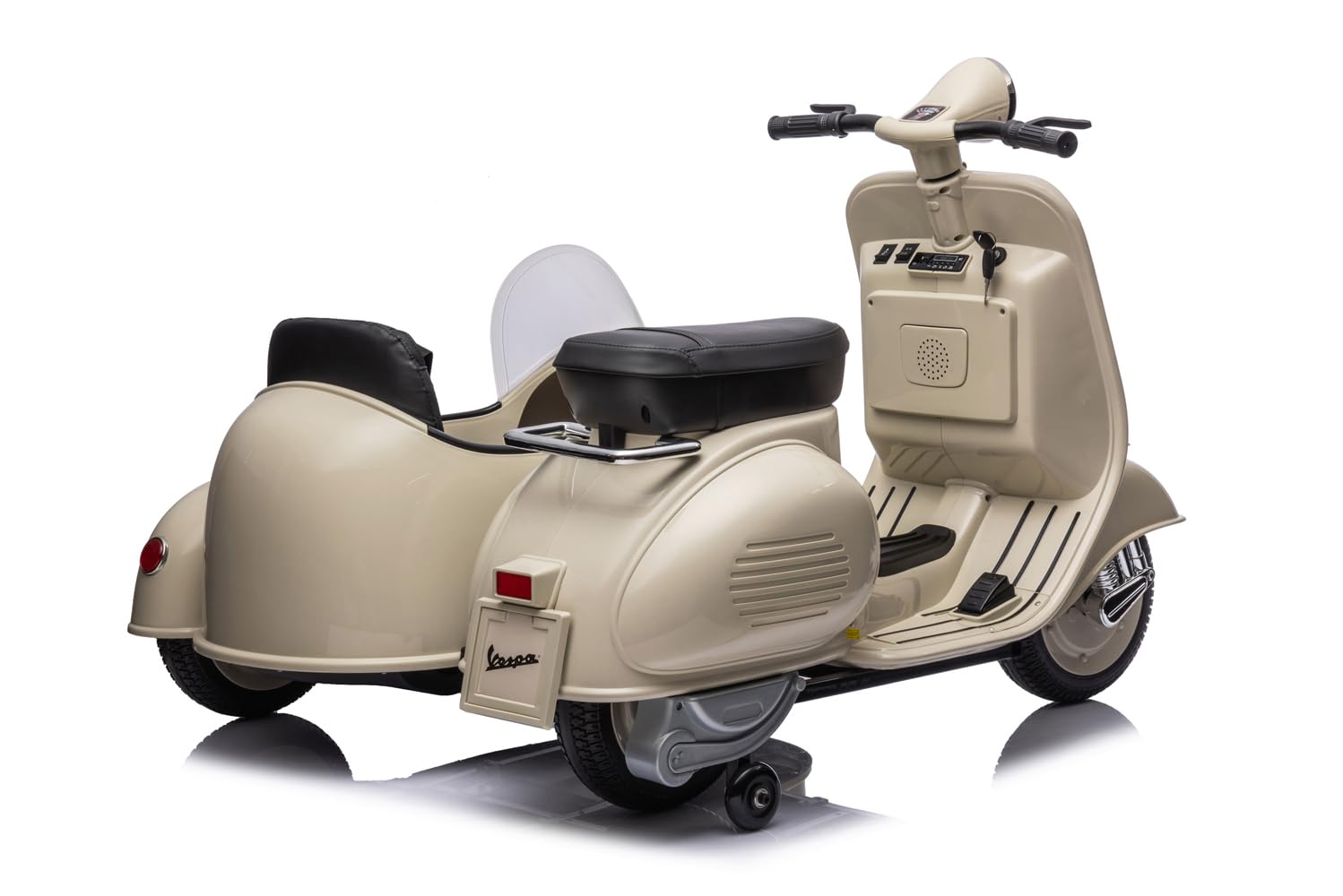 Elektro Kinder Motorrad Vespa 150 VL1T mit Beiwagen 2x35W 12V 7A, Farbe:Blau